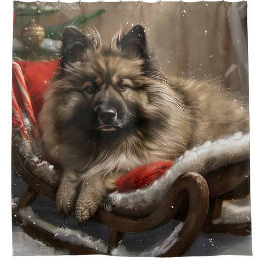 Keeshond Hond Kerstfeest Douchegordijn (Voorkant)