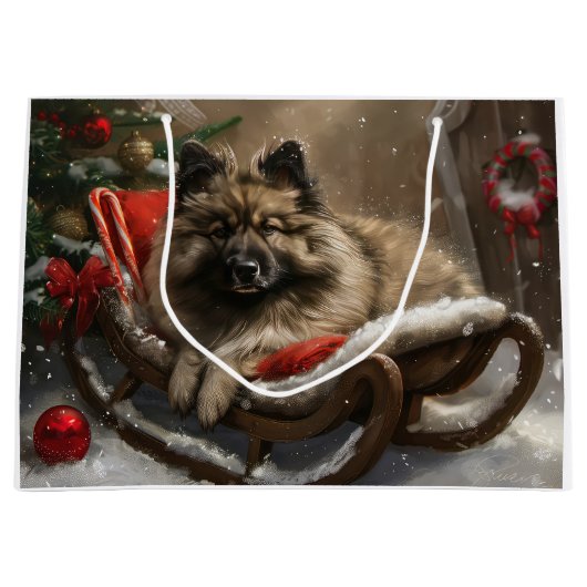 Keeshond Hond Kerstfeest Groot Cadeauzakje (Voorkant)