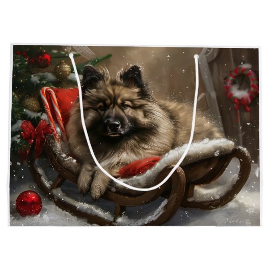 Keeshond Hond Kerstfeest Groot Cadeauzakje (Achterkant)