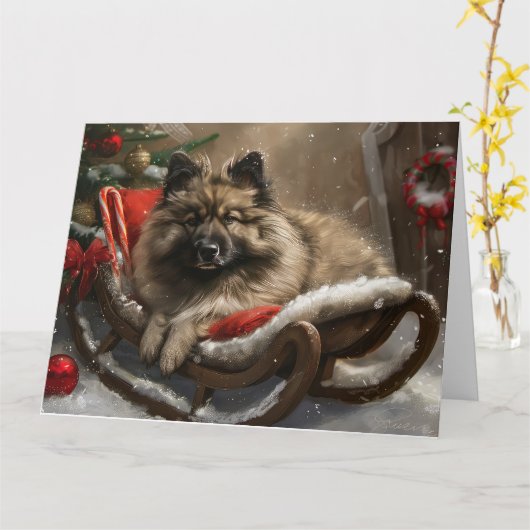Keeshond Hond Kerstfeest Kaart (Gele Bloem)