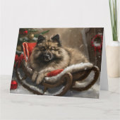 Keeshond Hond Kerstfeest Kaart (Voorkant)