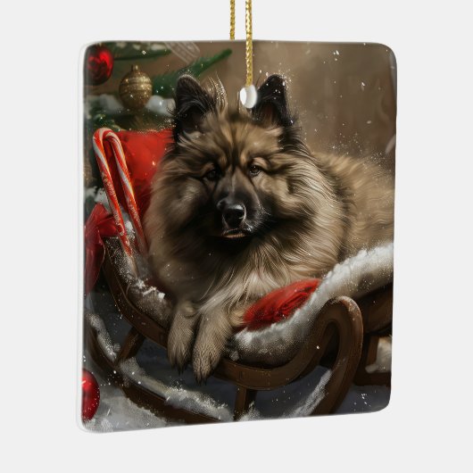 Keeshond Hond Kerstfeest Keramisch Ornament (Rechts)