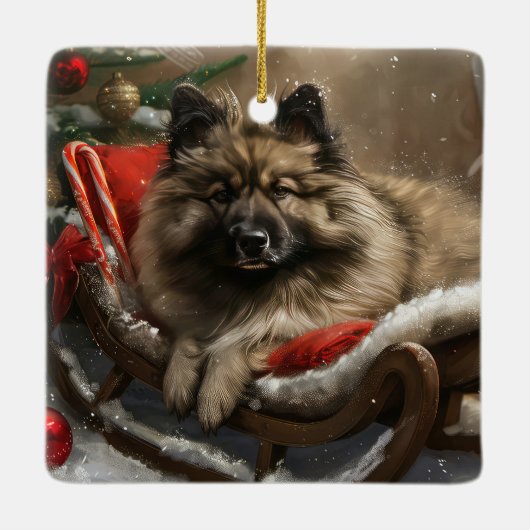 Keeshond Hond Kerstfeest Keramisch Ornament (Achterkant)