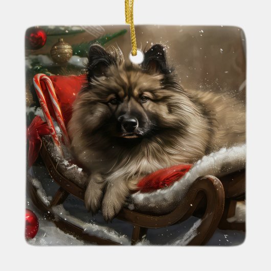 Keeshond Hond Kerstfeest Keramisch Ornament (Voorkant)