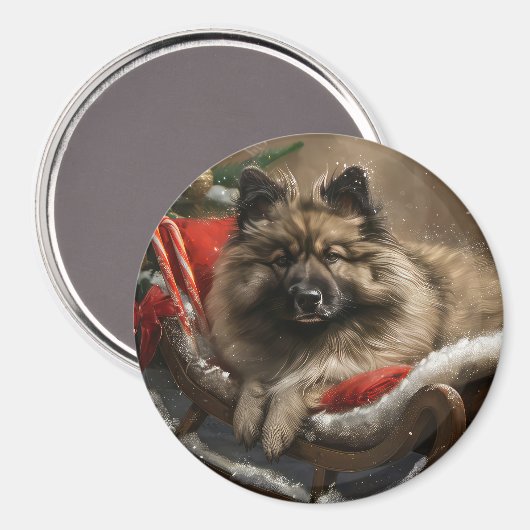 Keeshond Hond Kerstfeest Magneet (Voorkant / Achterkant)