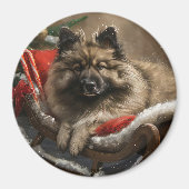 Keeshond Hond Kerstfeest Magneet (Voorkant)