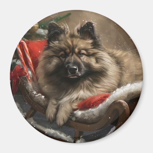Keeshond Hond Kerstfeest Magneet (Voorkant)