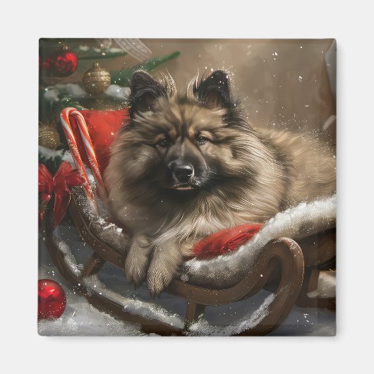Keeshond Hond Kerstfeest Magneet (Voorkant)