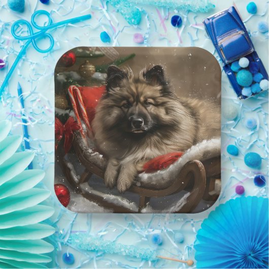 Keeshond Hond Kerstfeest Papieren Bordje (Feest)