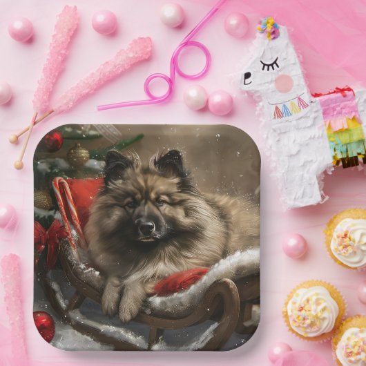 Keeshond Hond Kerstfeest Papieren Bordje (Feest)