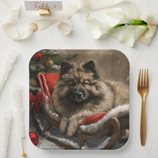 Keeshond Hond Kerstfeest Papieren Bordje (Huwelijk)