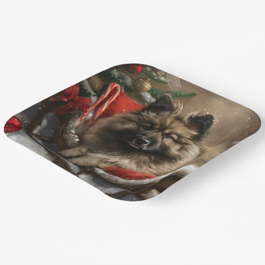 Keeshond Hond Kerstfeest Papieren Bordje (Gebogen)
