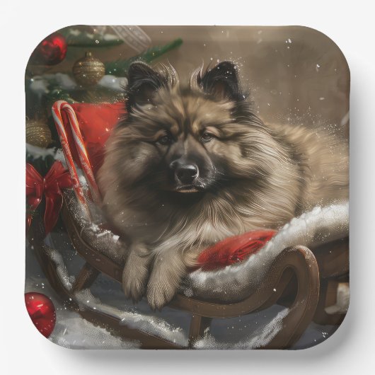 Keeshond Hond Kerstfeest Papieren Bordje (Voorkant)