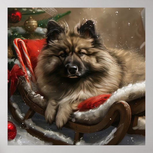 Keeshond Hond Kerstfeest Poster (Voorkant)