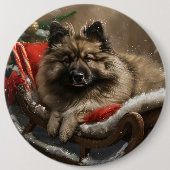 Keeshond Hond Kerstfeest Ronde Button 6,0 Cm (Voorkant)