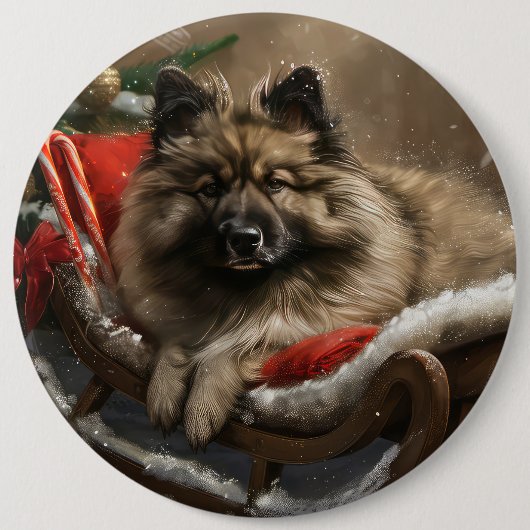 Keeshond Hond Kerstfeest Ronde Button 6,0 Cm (Voorkant)
