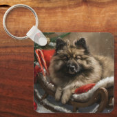 Keeshond Hond Kerstfeest Sleutelhanger (Voorkant)