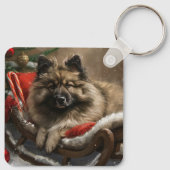 Keeshond Hond Kerstfeest Sleutelhanger (Achterkant)