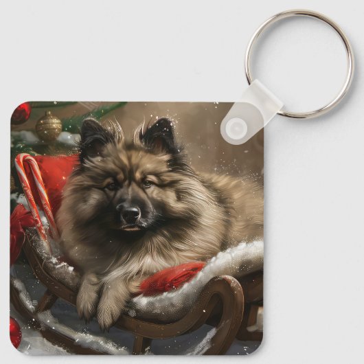 Keeshond Hond Kerstfeest Sleutelhanger (Achterkant)