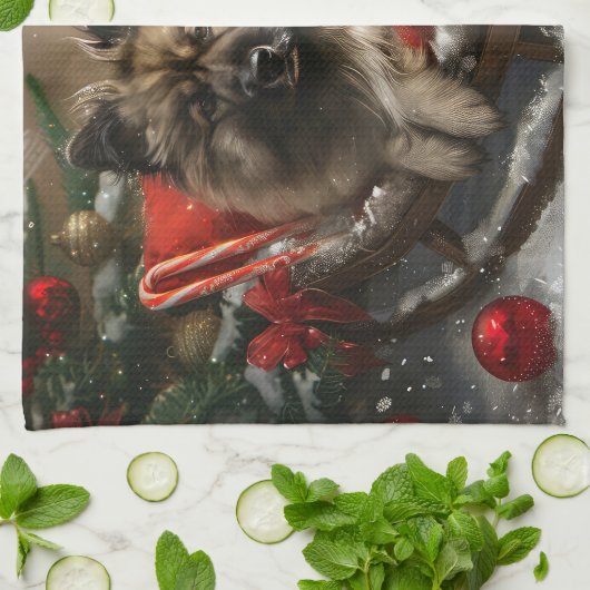 Keeshond Hond Kerstfeest Theedoek (Gevouwen)