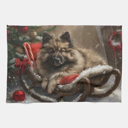Keeshond Hond Kerstfeest Theedoek (Horizontaal)