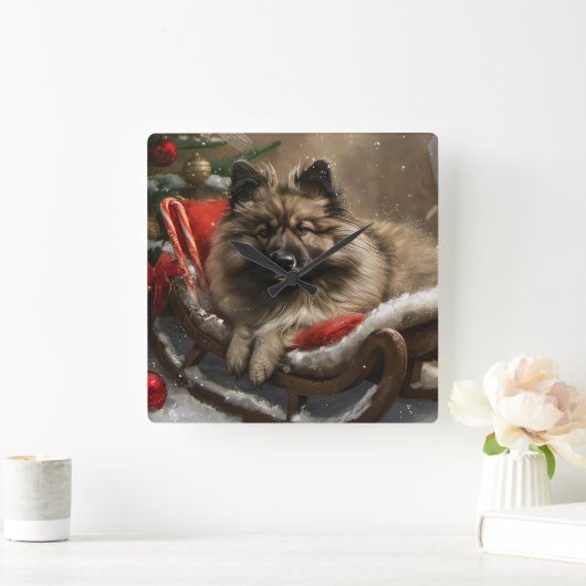 Keeshond Hond Kerstfeest Vierkante Klok (Huis)