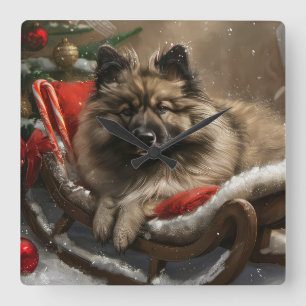 Keeshond Hond Kerstfeest Vierkante Klok