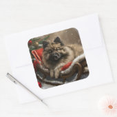 Keeshond Hond Kerstfeest Vierkante Sticker (Envelop)