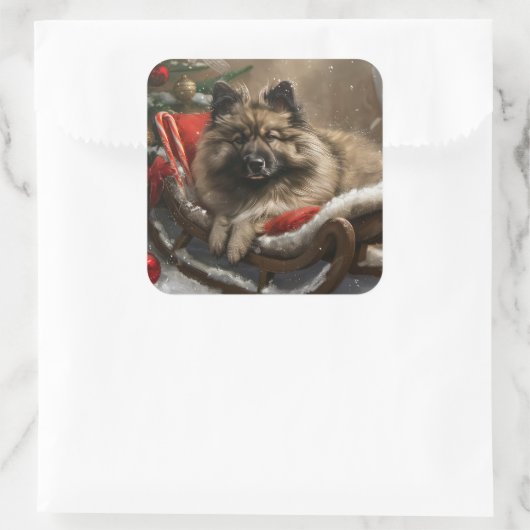 Keeshond Hond Kerstfeest Vierkante Sticker (Tas)