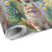 Keeshond Hond Lente Bloemen Schilderen Cadeaupapier (Rol Hoek)