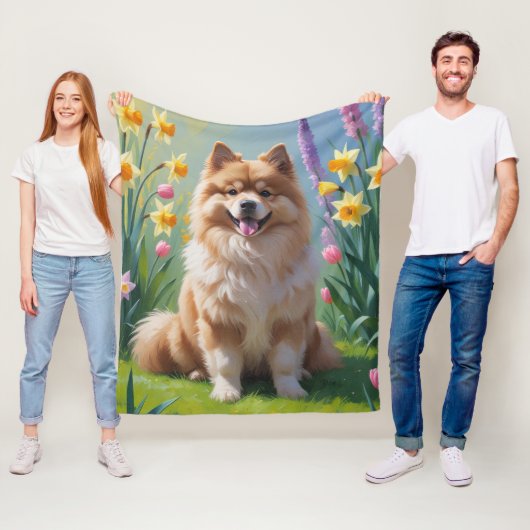 Keeshond Hond Lente Bloemen Schilderen Fleece Deken (In situ)