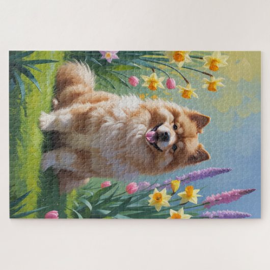 Keeshond Hond Lente Bloemen Schilderen Legpuzzel (Horizontaal)