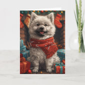 Keeshond Hond met kerstcadeaus open haard Kaart (Voorkant)
