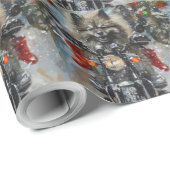 Keeshond Hond Rijden Motorfiets Kerstmis Cadeaupapier (Rol Hoek)