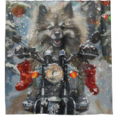 Keeshond Hond Rijden Motorfiets Kerstmis Douchegordijn (Voorkant)