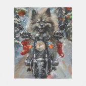 Keeshond Hond Rijden Motorfiets Kerstmis Fleece Deken (Voorkant)