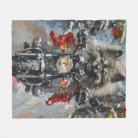Keeshond Hond Rijden Motorfiets Kerstmis Fleece Deken (Voorkant (Horizontaal))
