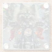 Keeshond Hond Rijden Motorfiets Kerstmis Glazen Onderzetter (Achterkant)