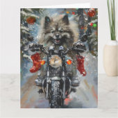 Keeshond Hond Rijden Motorfiets Kerstmis Kaart (Voorkant)