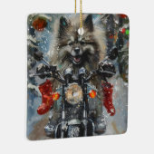 Keeshond Hond Rijden Motorfiets Kerstmis Keramisch Ornament (Rechts)
