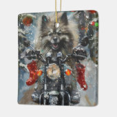 Keeshond Hond Rijden Motorfiets Kerstmis Keramisch Ornament (Links)