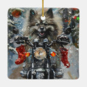 Keeshond Hond Rijden Motorfiets Kerstmis Keramisch Ornament (Achterkant)
