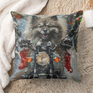 Keeshond Hond Rijden Motorfiets Kerstmis Kussen