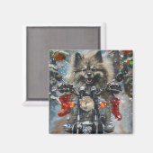 Keeshond Hond Rijden Motorfiets Kerstmis Magneet (Voorkant / Achterkant)