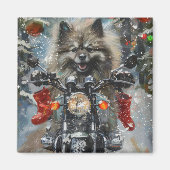 Keeshond Hond Rijden Motorfiets Kerstmis Magneet (Voorkant)
