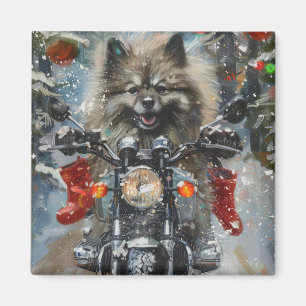 Keeshond Hond Rijden Motorfiets Kerstmis Magneet