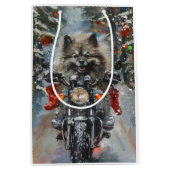 Keeshond Hond Rijden Motorfiets Kerstmis Medium Cadeauzakje (Voorkant)