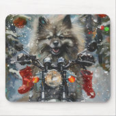 Keeshond Hond Rijden Motorfiets Kerstmis Muismat (Voorkant)