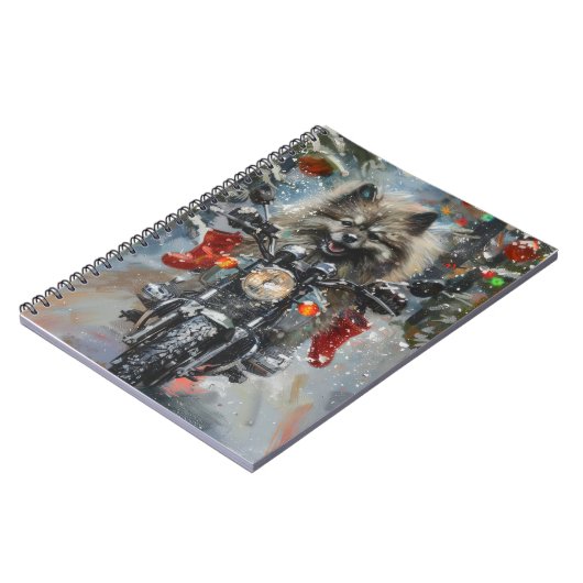 Keeshond Hond Rijden Motorfiets Kerstmis Notitieboek (Linkerzijde)