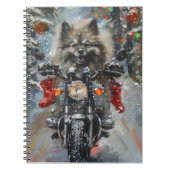 Keeshond Hond Rijden Motorfiets Kerstmis Notitieboek (Voorkant)
